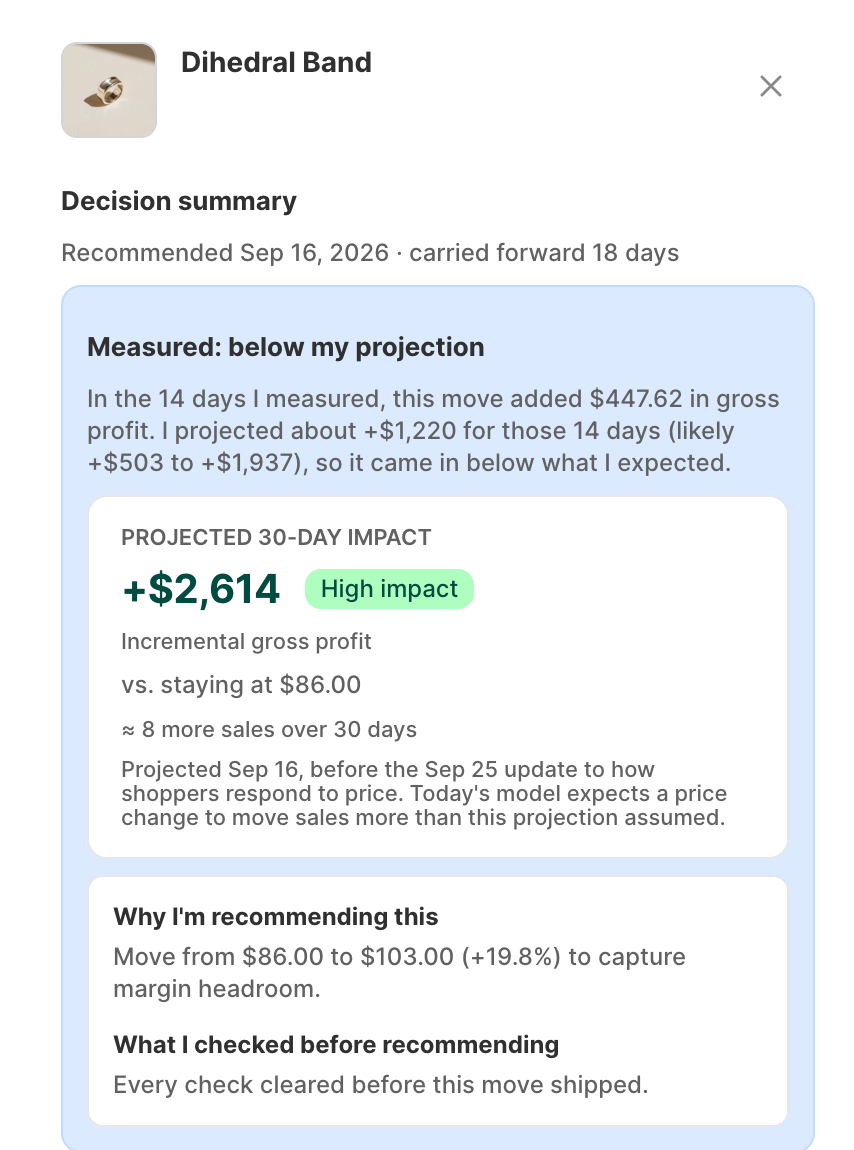 A shipped move measured against what was projected